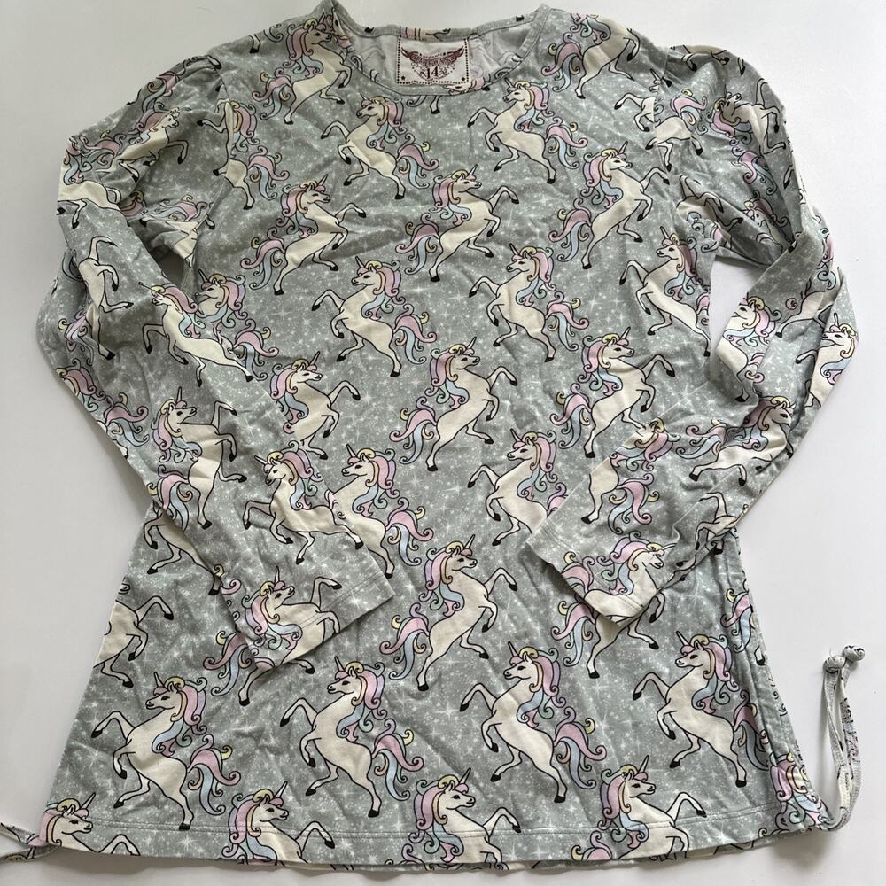 Girls Size 14 Paper wings Tunic Shirt Unicorns Whimsical Organic Cotton Runched